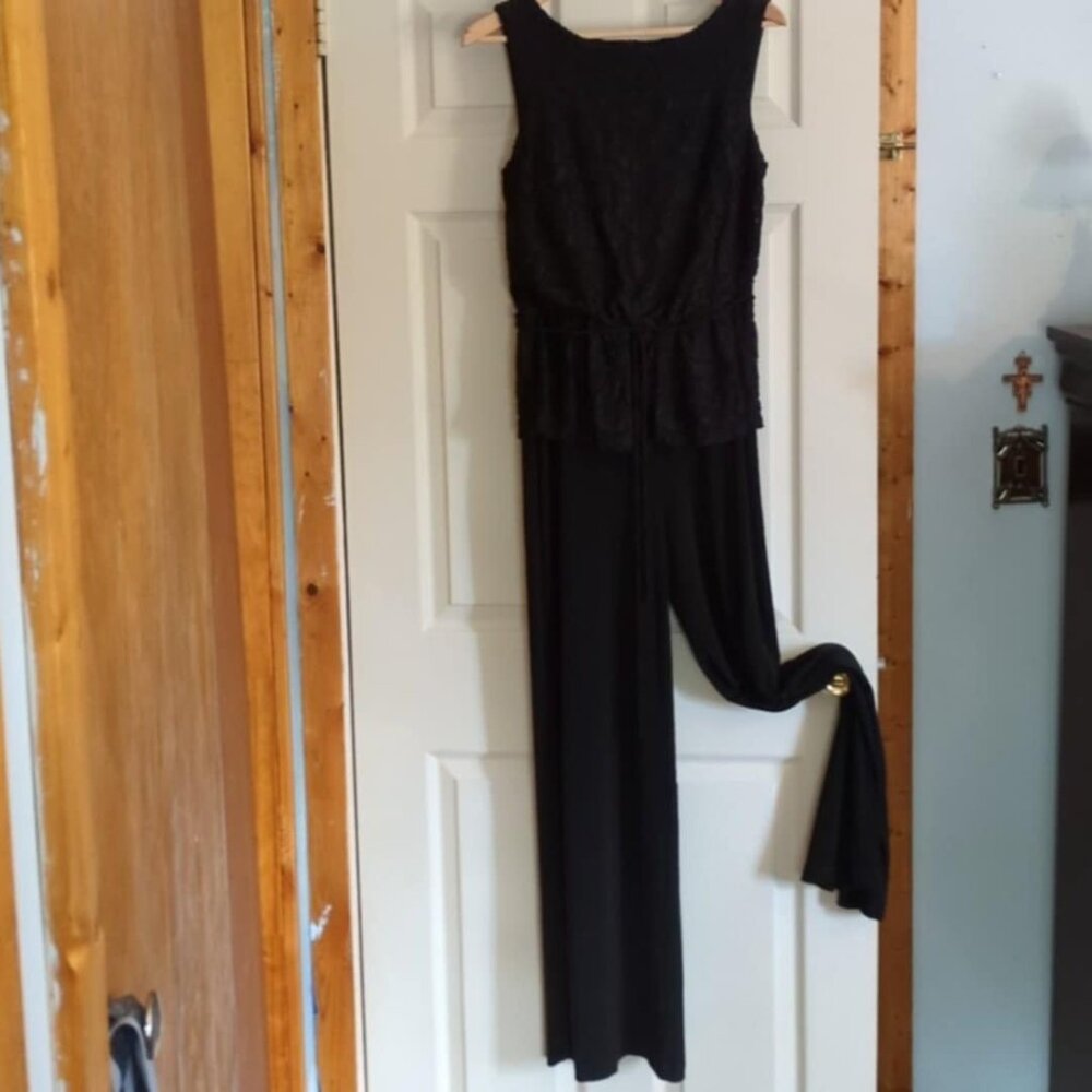 Connected Apparel Black Jumpsuit Sz 6 Lace Overlay Semi-Sheer Sleeveless Romper